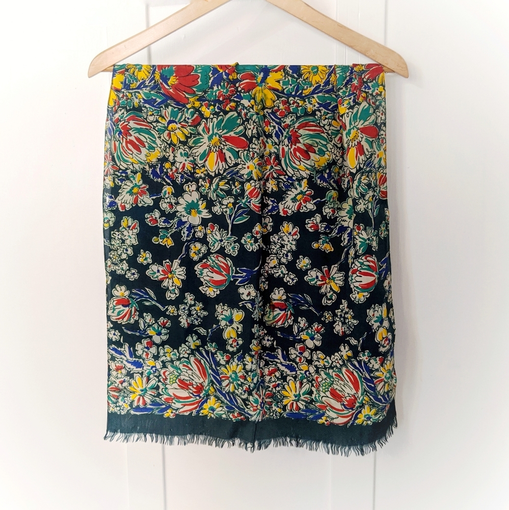 Dark Green Floral Scarf Bold Colors